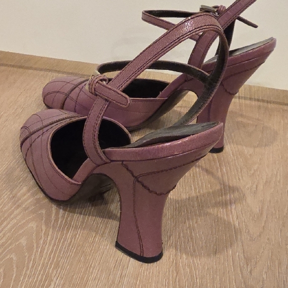 Prada Capretto Fume Petalo Decorative Stitch Mary Jane Pump Chunky Flair Heel - Picture 5 of 12